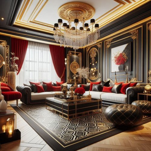 red black living room luxury