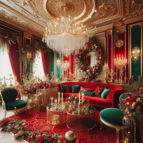red green golden living room design