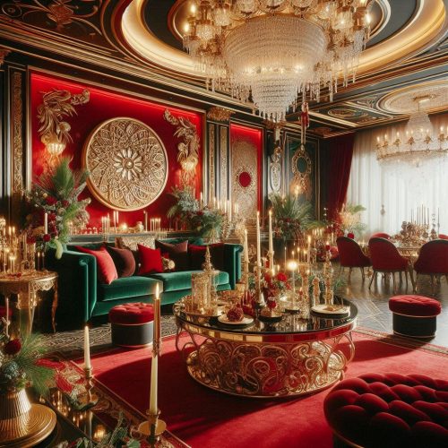 red green golden luxury living room