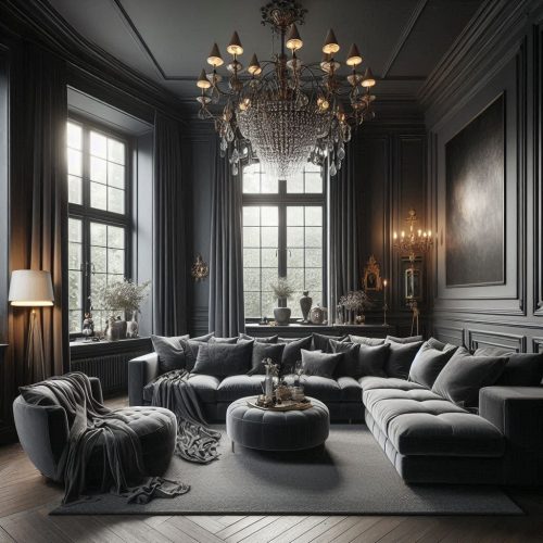 rich charcoal living room design