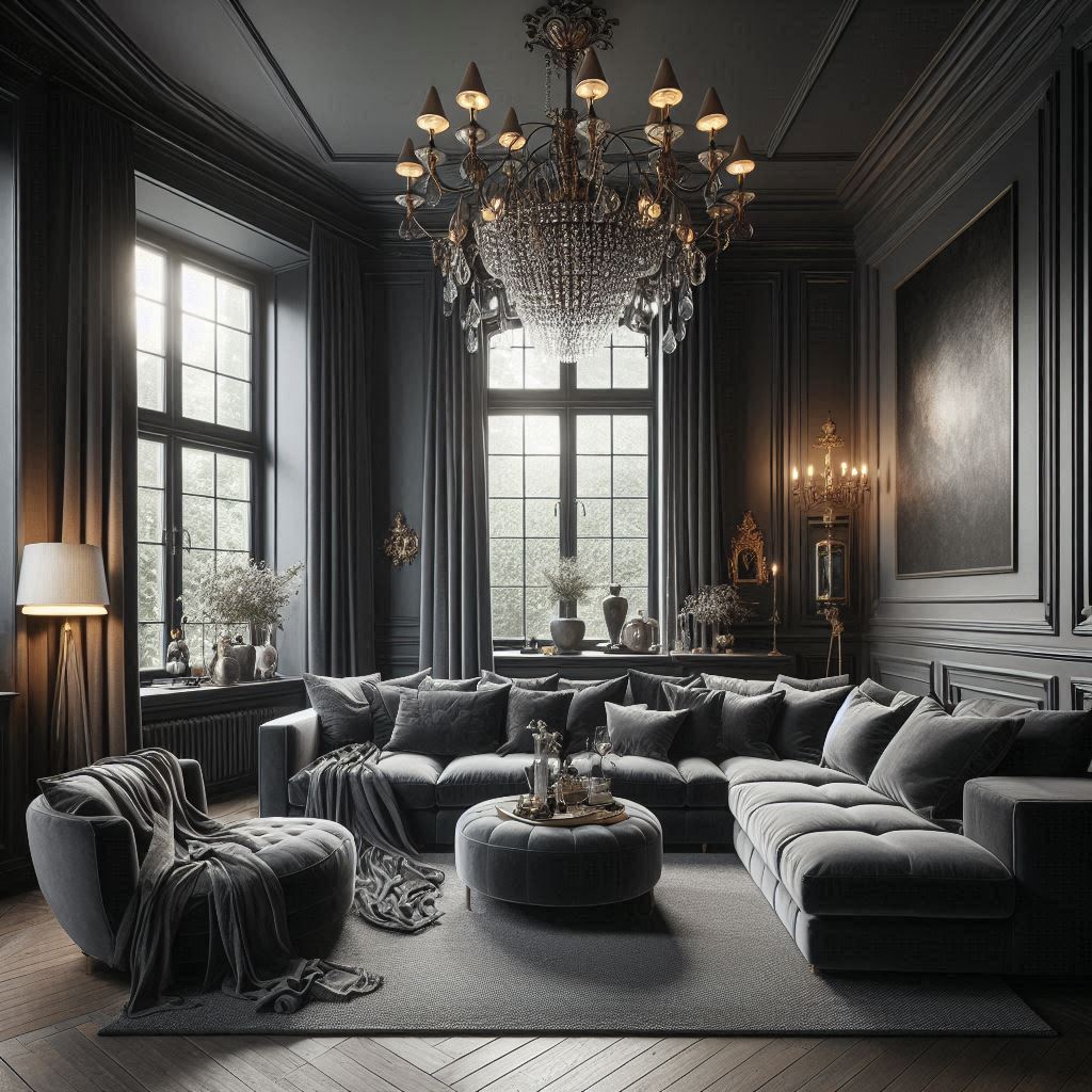 rich charcoal living room design