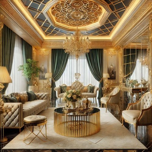 royal green white living room luxury