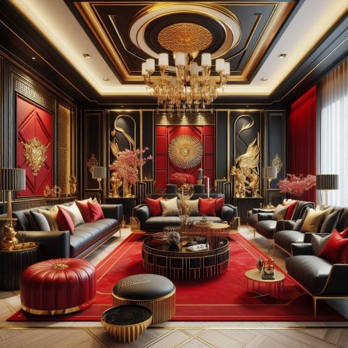 royal red black living room