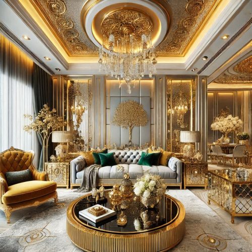 silver gold green living room luxury