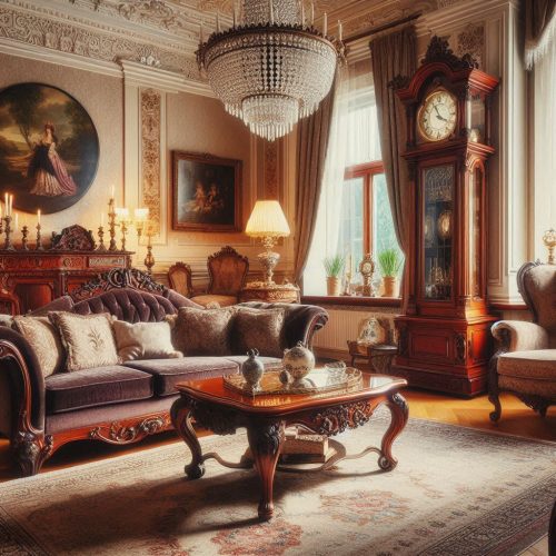 three seater vintage royal carving sofa grandfather vintage clock chandelier carved wooden ceiling