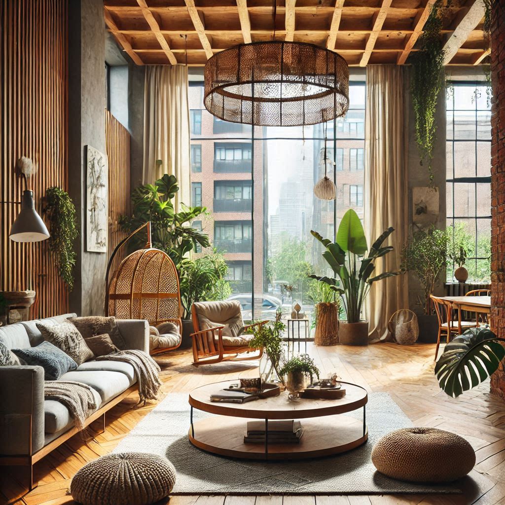 urban oasis living room with natural elements ()