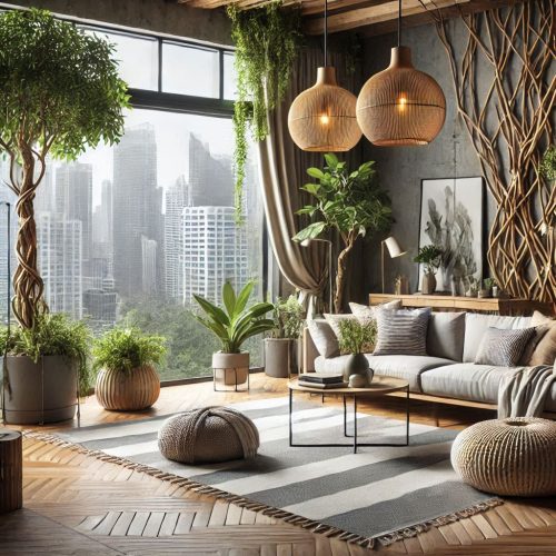 urban oasis living room with natural elements ()