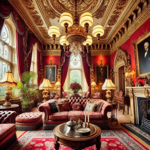 victorian masion regal time living room kitchen bedroom dinning room decor gold red ()
