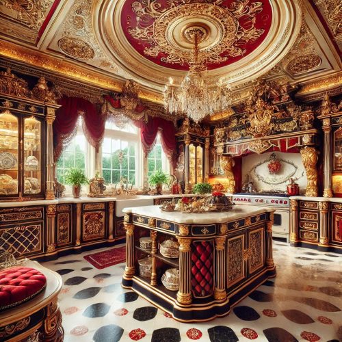 victorian masion regal time living room kitchen bedroom dinning room decor gold red ()