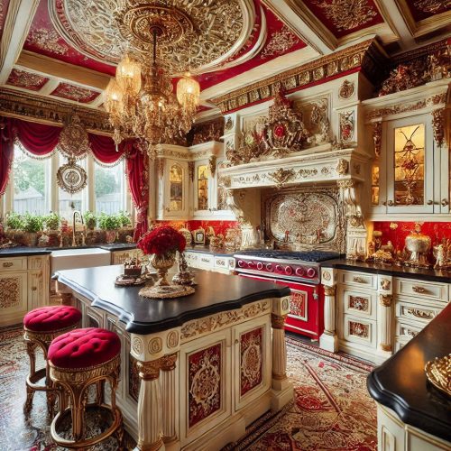 victorian masion regal time living room kitchen bedroom dinning room decor gold red ()
