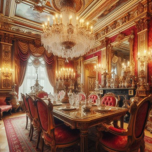 victorian masion regal time living room kitchen bedroom dinning room decor gold red ()