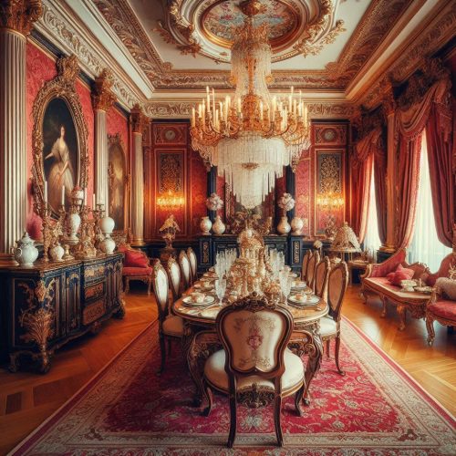 victorian masion regal time living room kitchen bedroom dinning room decor gold red ()