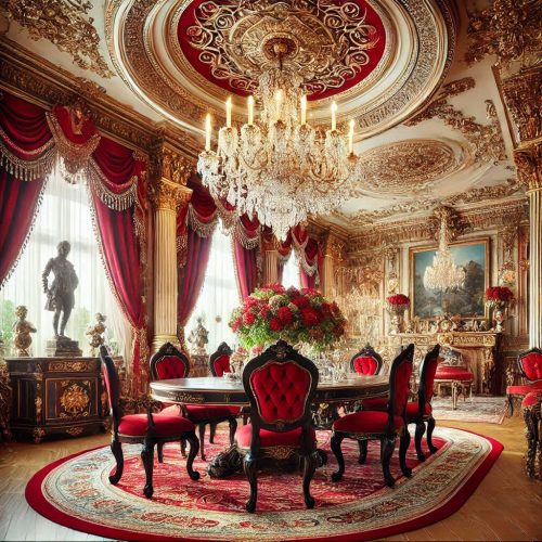 victorian masion regal time living room kitchen bedroom dinning room decor gold red ()