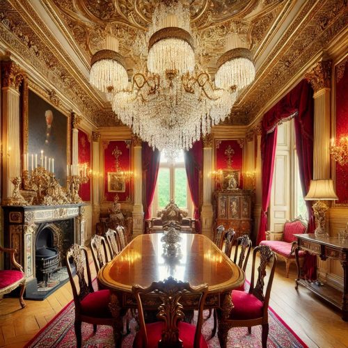 victorian masion regal time living room kitchen bedroom dinning room decor gold red ()