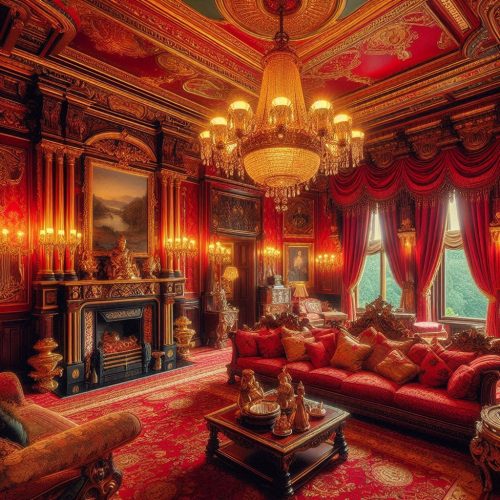 victorian masion regal time living room kitchen bedroom dinning room decor gold red ()