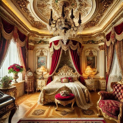 victorian masion regal time living room kitchen bedroom dinning room decor gold red ()