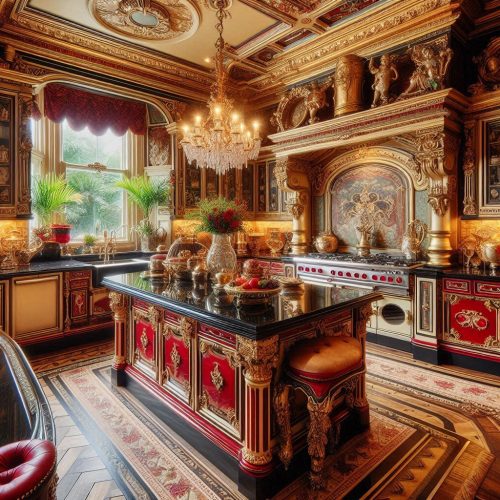victorian masion regal time living room kitchen bedroom dinning room decor gold red ()