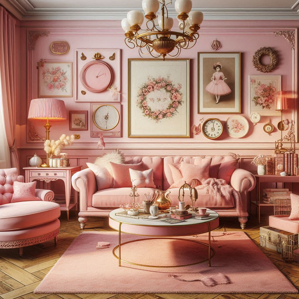 vintage pink living room decor design