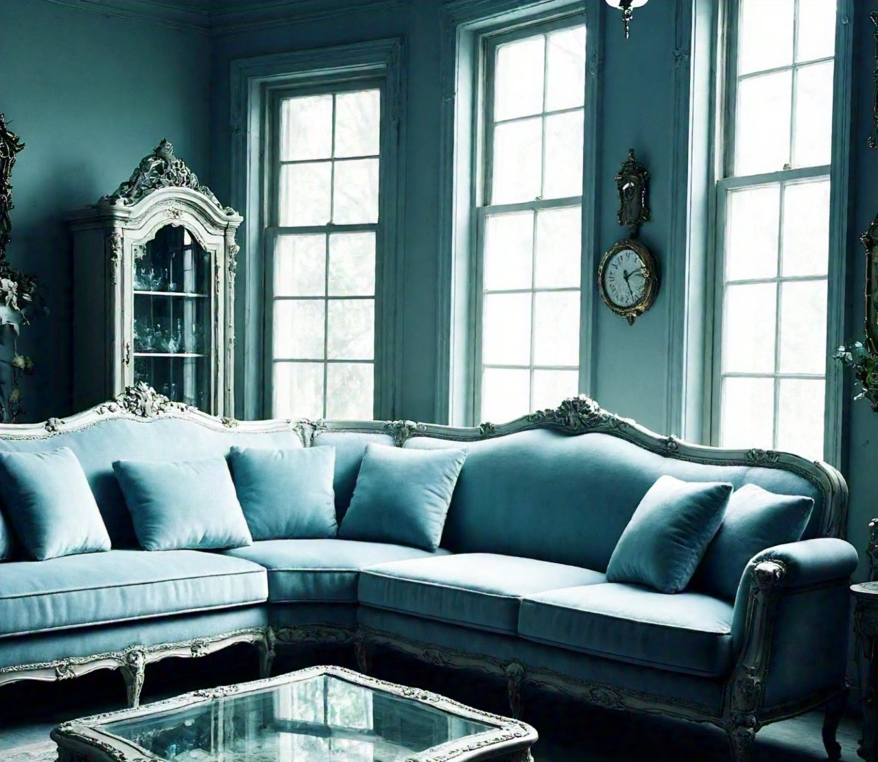 vintage living room design in blue color (1)