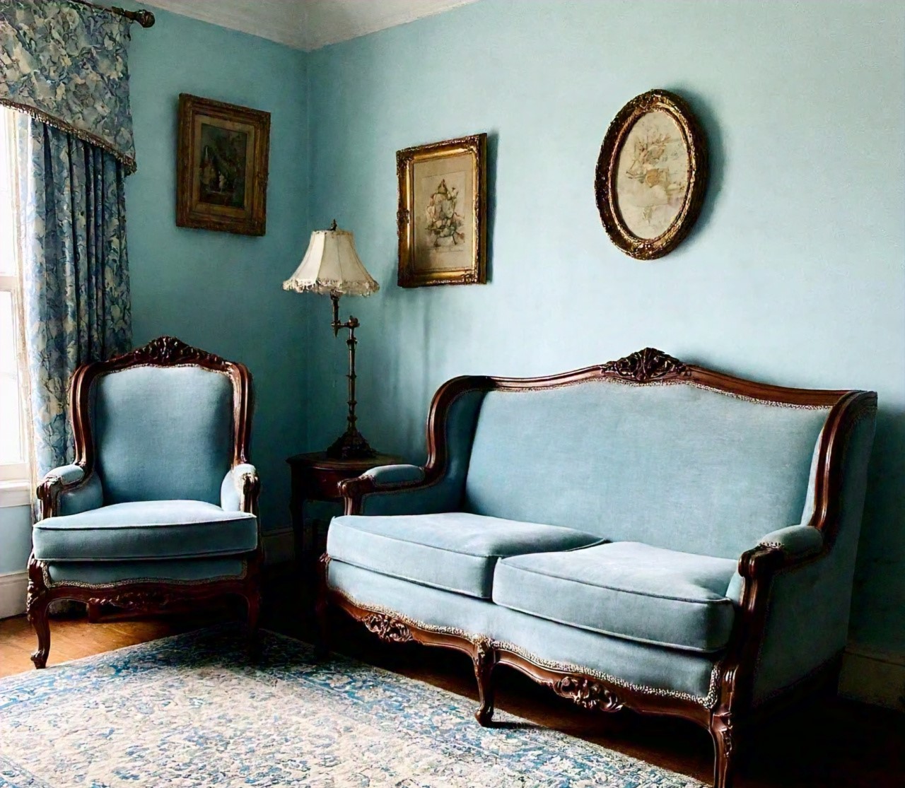 vintage living room design in blue color (3)