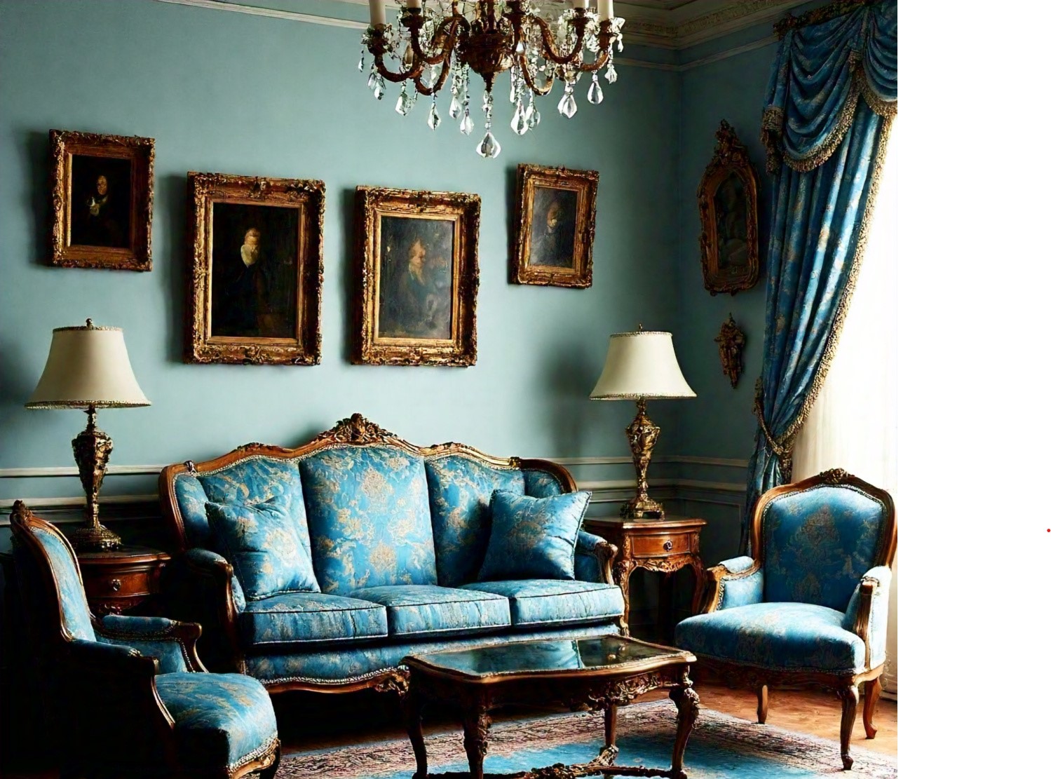 vintage living room design in blue color