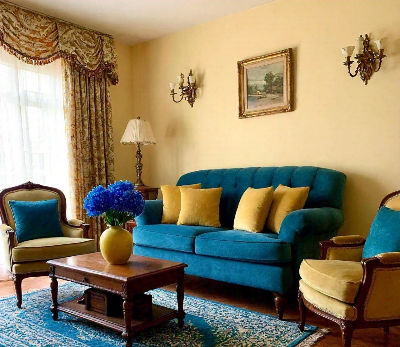 vintage living room in yellow blue theme (3)